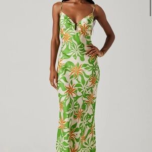 Astr Green and Orange Floral Maxi Dress